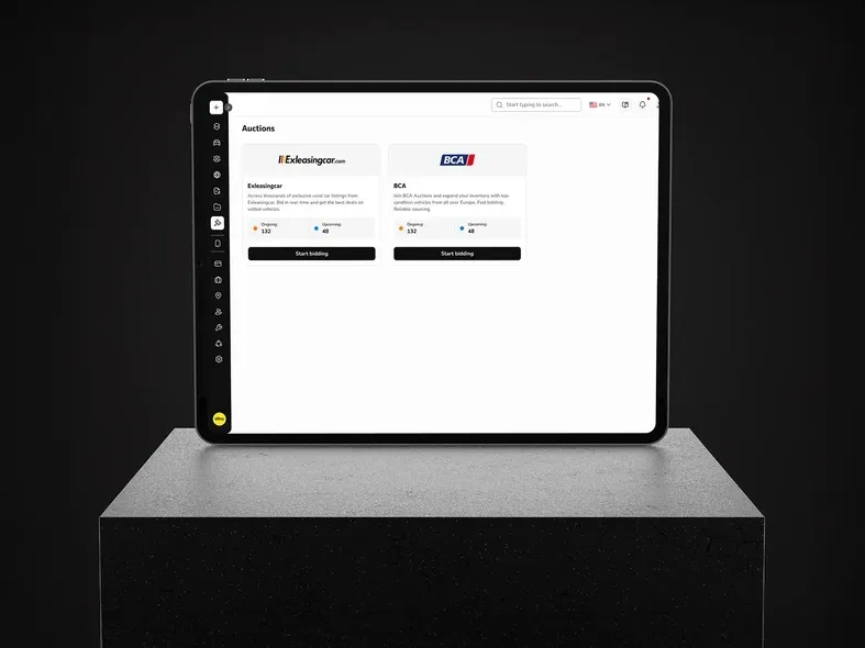 Dilizy DMS auctions screen on a tablet
