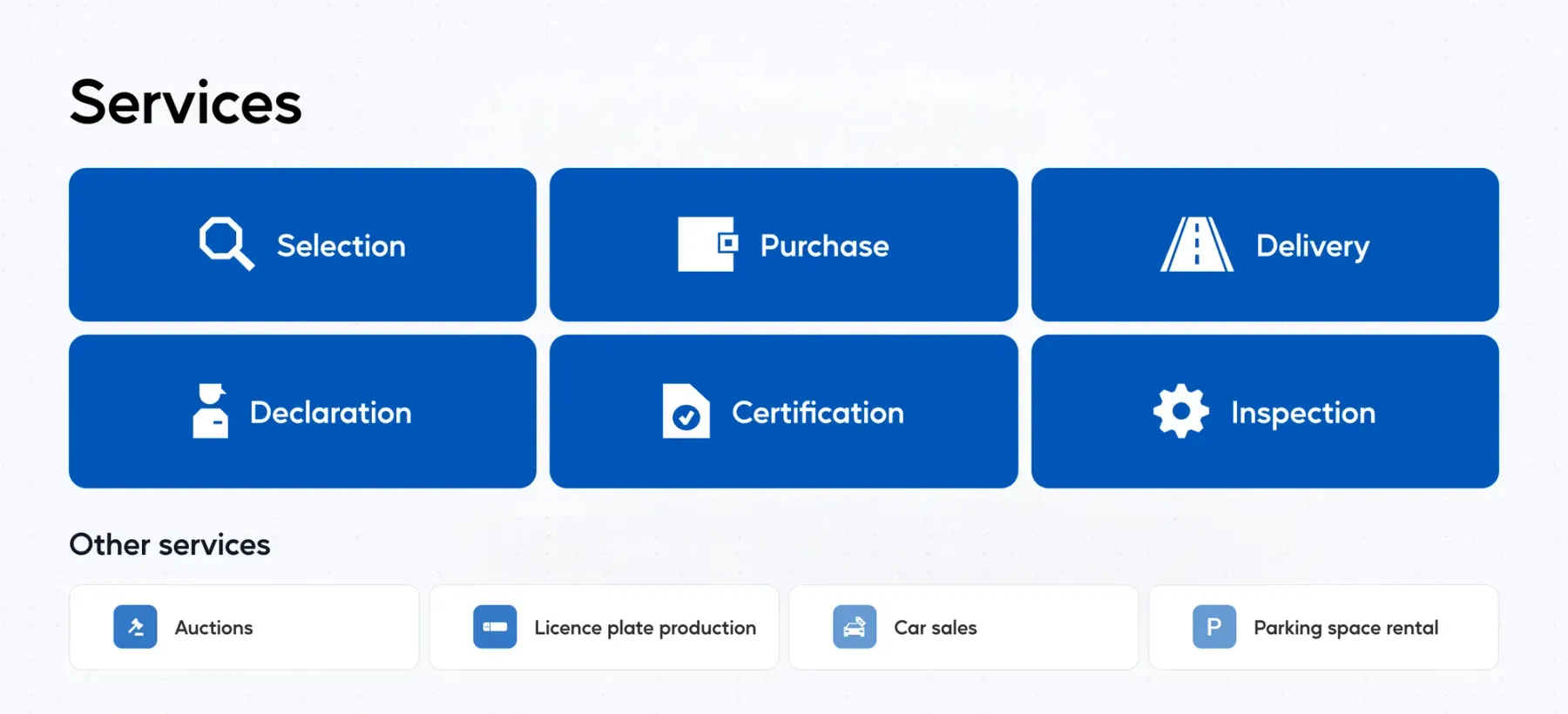 Services menu on the home page