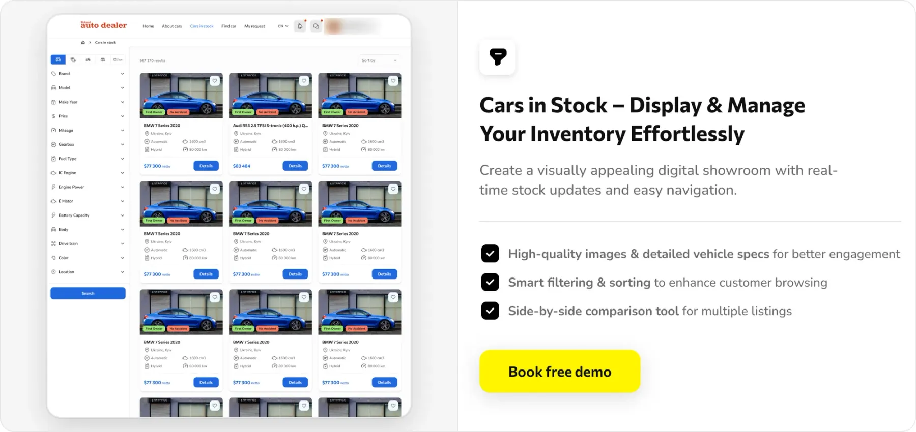 Dealer website stock page