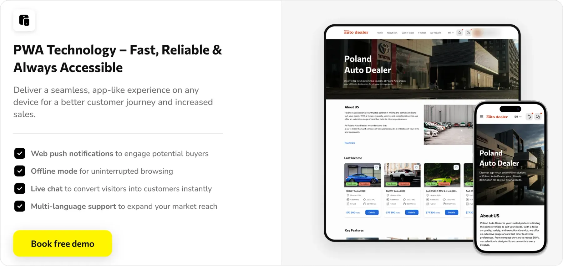 Dealer website installed as an app