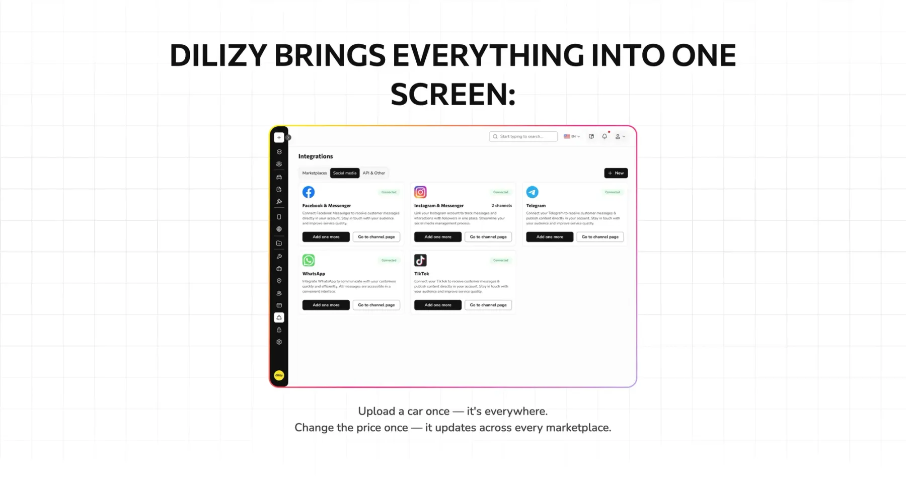 Integrations section on the Dilizy website