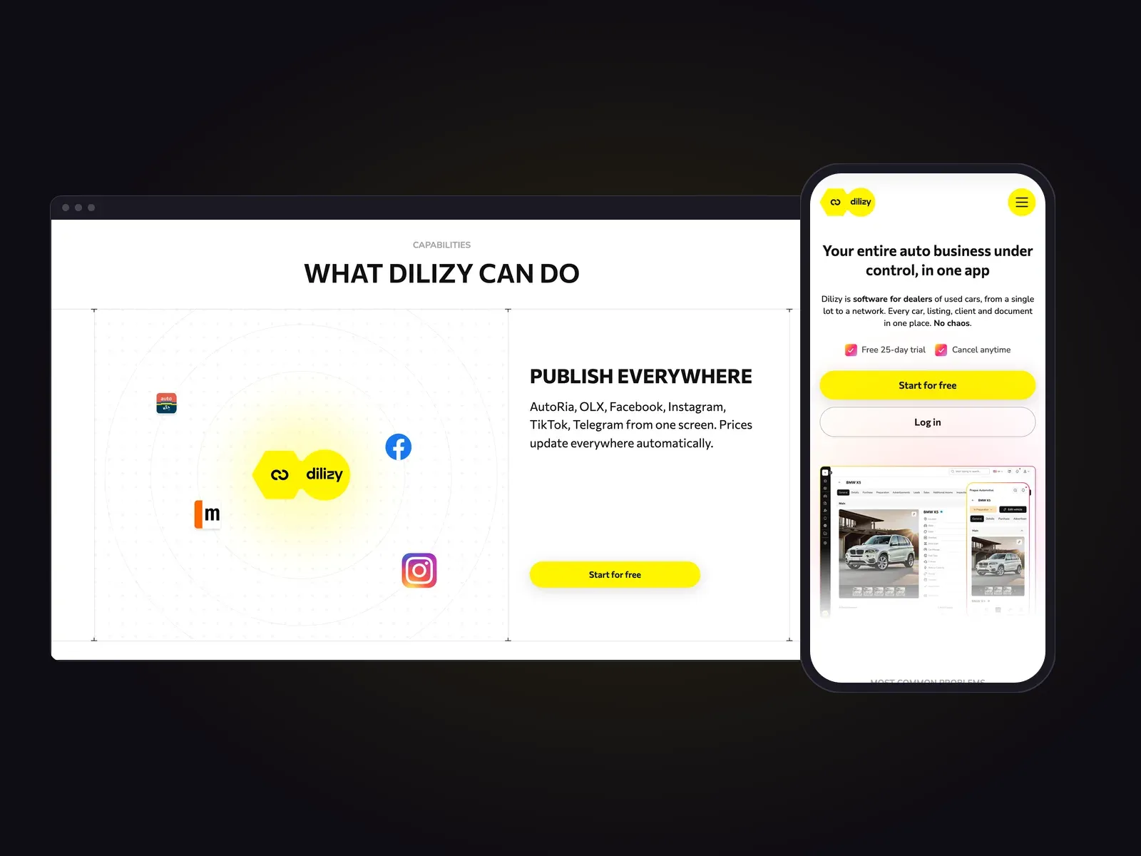 Dilizy website in a desktop browser and on a phone