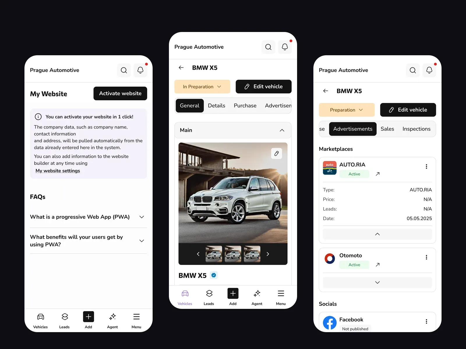 Three screens of the Dilizy mobile app