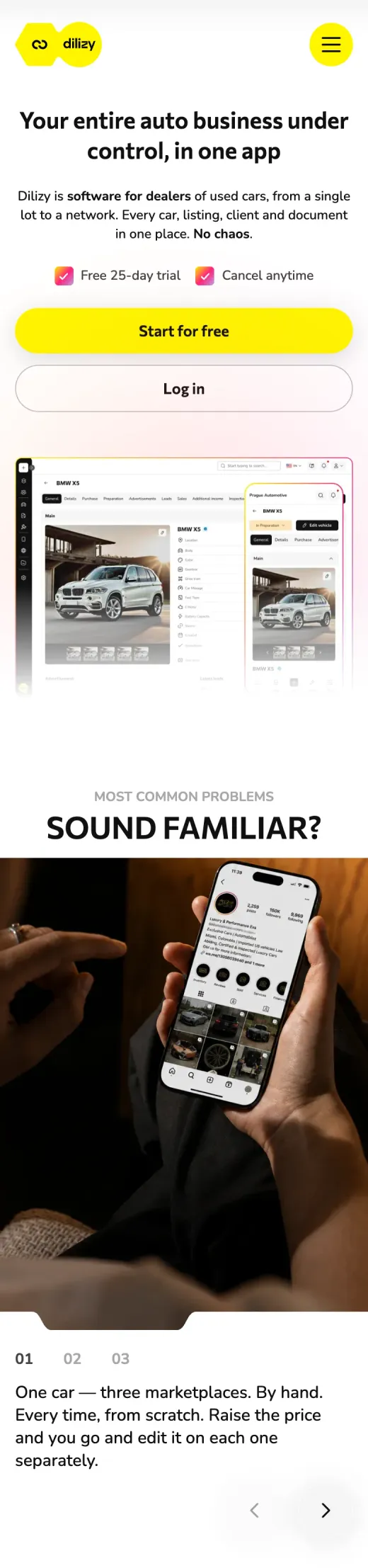 Dilizy website home page on a phone